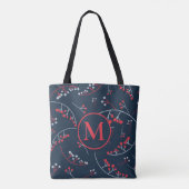 Modern monogram bleek grijs roodbessenpatroon tote bag (Achterkant)