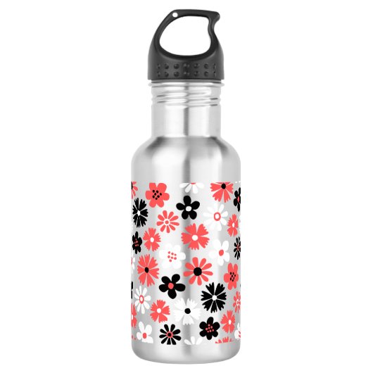 Modern Monogram Bloemen Patroon Waterfles (Voorkant)