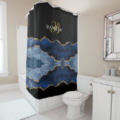Modern Monogram Blue Black Agate Gold Douchegordijn (In situ)
