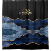 Modern Monogram Blue Black Agate Gold Douchegordijn (Voorkant)