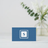 Modern Monogram Blue en White Polka Dot Pattern Visitekaartje (Staand voorkant)