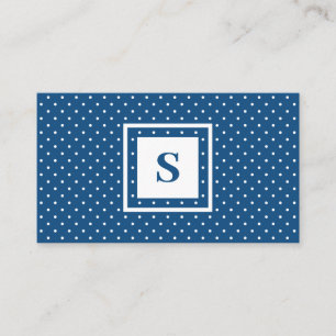 Modern Monogram Blue en White Polka Dot Pattern Visitekaartje