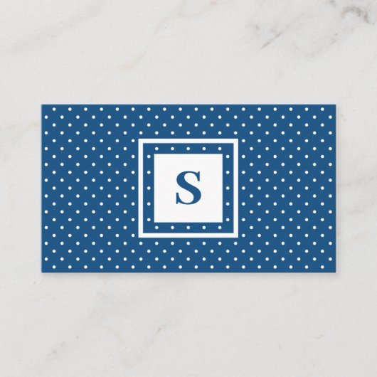 Modern Monogram Blue en White Polka Dot Pattern Visitekaartje (Voorkant)