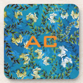 Modern Monogram Blue Floral Chic Bier Onderzetter (Voorkant)