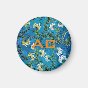 Modern Monogram Blue Floral Chic Magneet