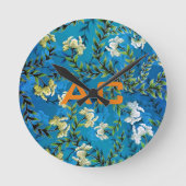 Modern Monogram Blue Floral Chic Ronde Klok (Voorkant)
