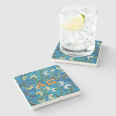 Modern Monogram Blue Floral Chic Stenen Onderzetter (Zijkant)
