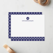 Modern Monogram Blue Geometric Bedankt Notitiekaartje (Voorkant / Achterkant in situ)