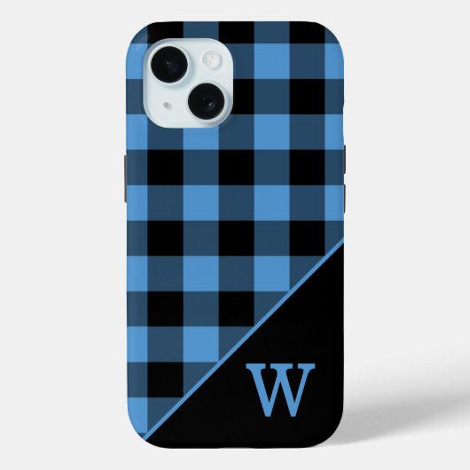 Modern Monogram Blue Gingham Pset Pattern Case-Mate iPhone Case (Achterkant)