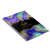 Modern Monogram Blue Green Agate Glitter Notitiebo Notitieboek (Rechterzijde)