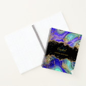 Modern Monogram Blue Green Agate Glitter Notitiebo Notitieboek (Binnen)