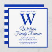 Modern Monogram Blue Stripes Family Reunion Kaart (Voorkant / Achterkant)