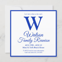 Modern Monogram Blue Stripes Family Reunion
