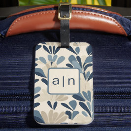 Modern Monogram Blue Wildflowers Bagagelabel