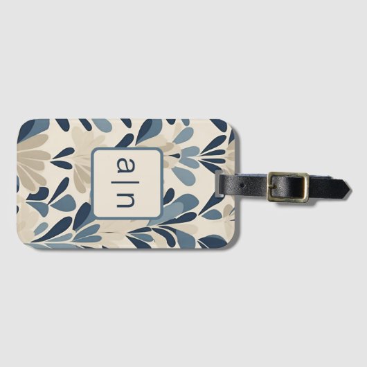 Modern Monogram Blue Wildflowers Bagagelabel (Voorkant (horizontaal))