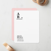 Modern Monogram Blush Pink Feminine Design Notitiekaartje (Voorkant / Achterkant in situ)