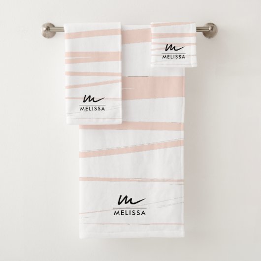 Modern Monogram Blush Pink Lines Abstracte kunst Bad Handdoek (Insitu)