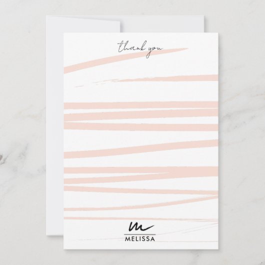 Modern Monogram Blush Pink Lines Abstracte kunst Bedankkaart (Voorkant)