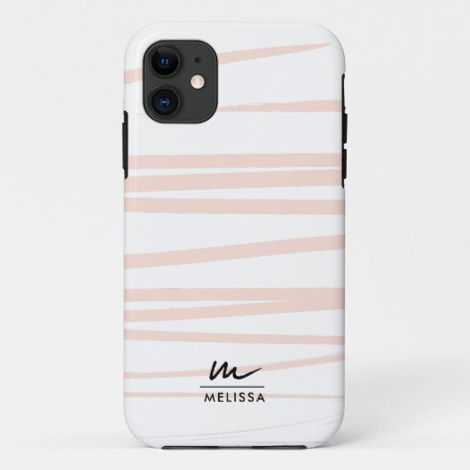 Modern Monogram Blush Pink Lines Abstracte kunst Case-Mate iPhone Case (Achterkant)