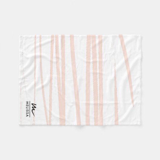 Modern Monogram Blush Pink Lines Abstracte kunst Fleece Deken (Voorkant (Horizontaal))