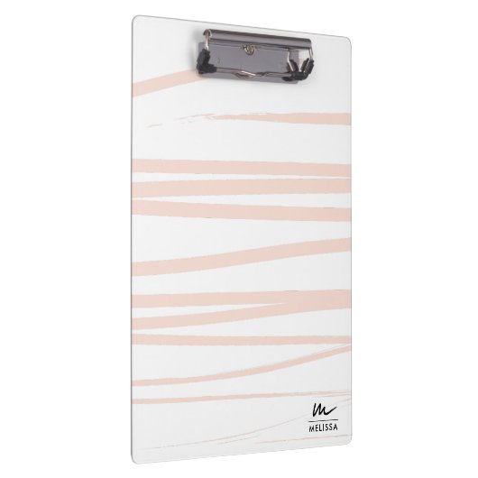 Modern Monogram Blush Pink Lines Abstracte kunst Klembord (Rechts)