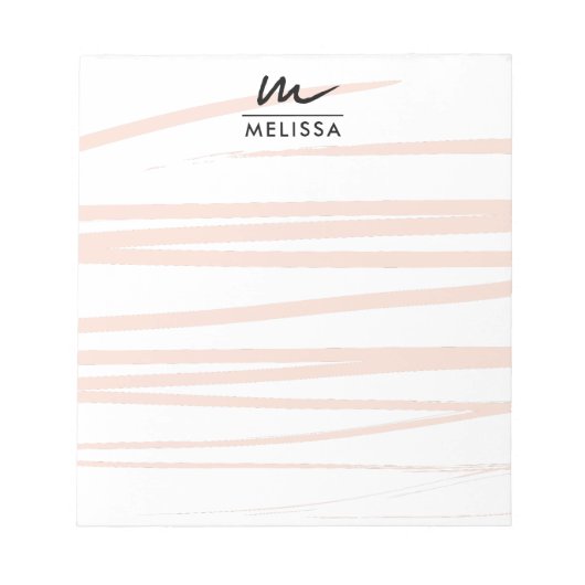 Modern Monogram Blush Pink Lines Abstracte kunst Notitieblok (Voorkant)