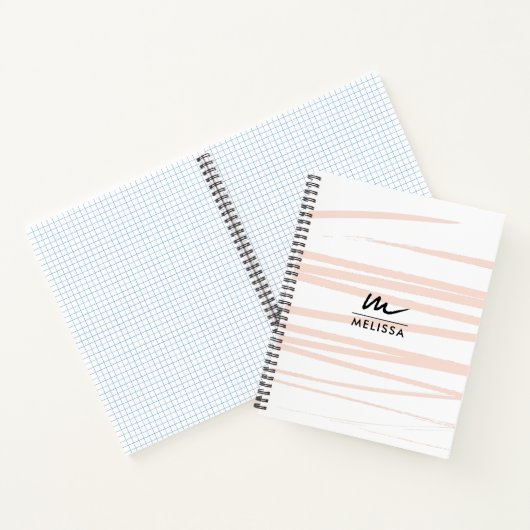 Modern Monogram Blush Pink Lines Abstracte kunst Notitieboek (Binnen)