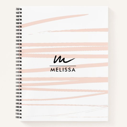 Modern Monogram Blush Pink Lines Abstracte kunst Notitieboek (Voorkant)
