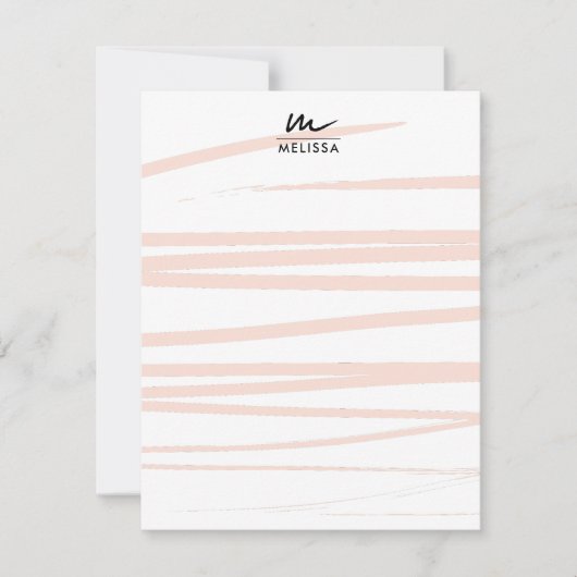 Modern Monogram Blush Pink Lines Abstracte kunst Notitiekaartje (Voorkant)