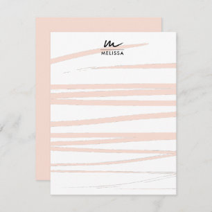 Modern Monogram Blush Pink Lines Abstracte kunst Notitiekaartje