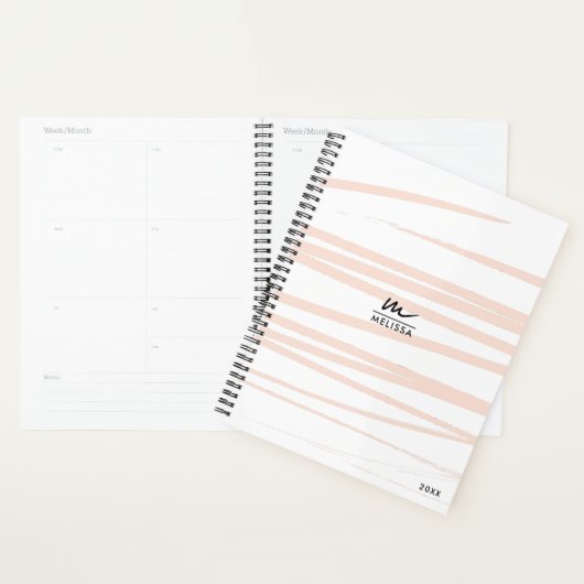 Modern Monogram Blush Pink Lines Abstracte kunst Planner (Display)