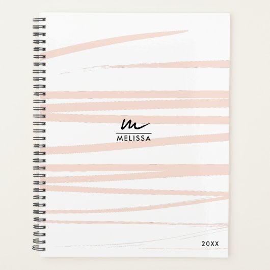 Modern Monogram Blush Pink Lines Abstracte kunst Planner (Voorkant)