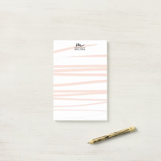 Modern Monogram Blush Pink Lines Abstracte kunst Post-it® Notes (Op bureau)