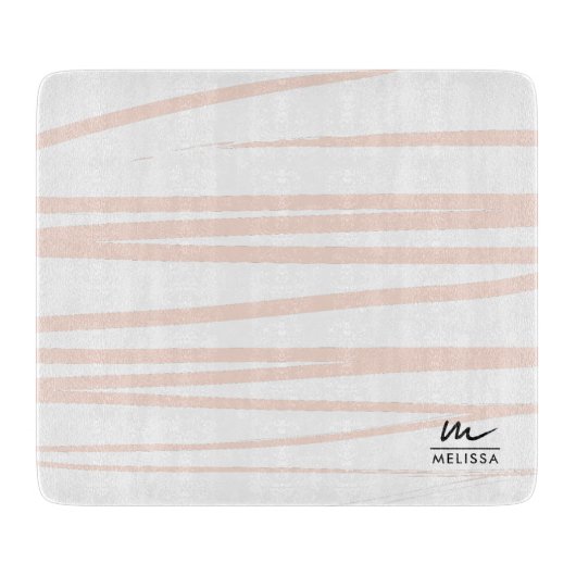 Modern Monogram Blush Pink Lines Abstracte kunst Snijplank (Voorkant)