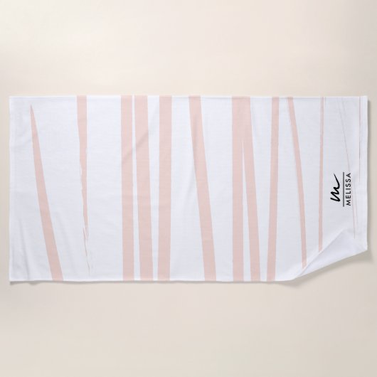 Modern Monogram Blush Pink Lines Abstracte kunst Strandlaken (Voorkant)