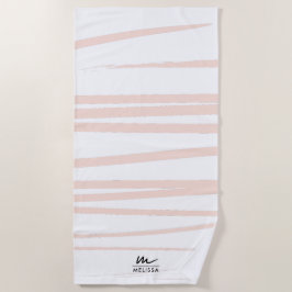 Modern Monogram Blush Pink Lines Abstracte kunst Strandlaken