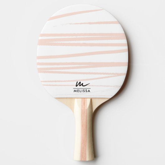 Modern Monogram Blush Pink Lines Abstracte kunst Tafeltennisbatje (Achterkant)