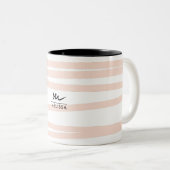 Modern Monogram Blush Pink Lines Abstracte kunst Tweekleurige Koffiemok (Voorkant rechts)