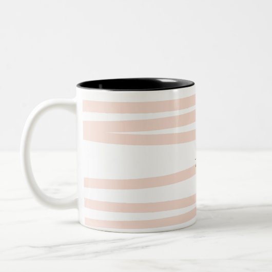 Modern Monogram Blush Pink Lines Abstracte kunst Tweekleurige Koffiemok (Links)