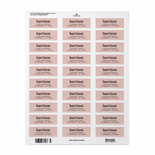Modern Monogram Blush Pink Retouradres Etiket (Full Sheet)