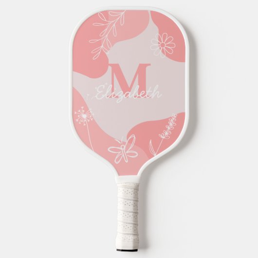 Modern Monogram Blush Pink | wilde-bloemdoedels Pickleball Paddle (Achterkant)
