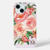 Modern Monogram Blush Roze Bloemen Boeket Case-Mate iPhone Case (Achterkant)