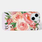 Modern Monogram Blush Roze Bloemen Boeket Case-Mate iPhone Case (Achterkant (horizontaal))