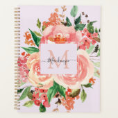 Modern Monogram Blush Roze Bloemen Boeket Planner (Voorkant)
