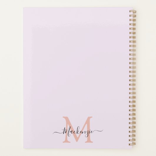 Modern Monogram Blush Roze Bloemen Boeket Planner (Achterkant)