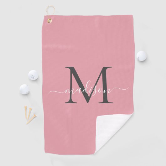 Modern Monogram Blush Roze Grijs Girly Chic Script Golfhanddoek (Insitu)