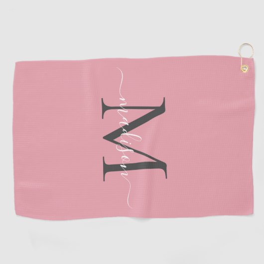 Modern Monogram Blush Roze Grijs Girly Chic Script Golfhanddoek (Horizontaal)
