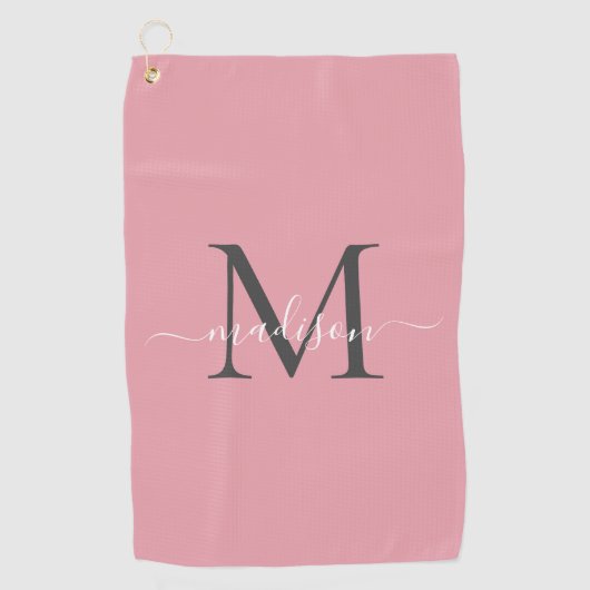 Modern Monogram Blush Roze Grijs Girly Chic Script Golfhanddoek (Voorkant)
