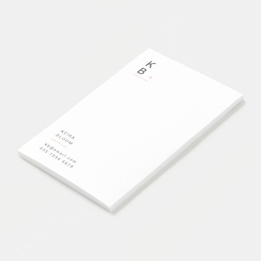 Modern Monogram Blush Roze Vrouwelijk Post-it® Notes (Schuin)