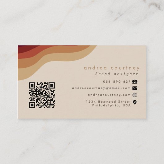 Modern Monogram Boho beige Terracotta Wavy Line QR Visitekaartje (Achterkant)